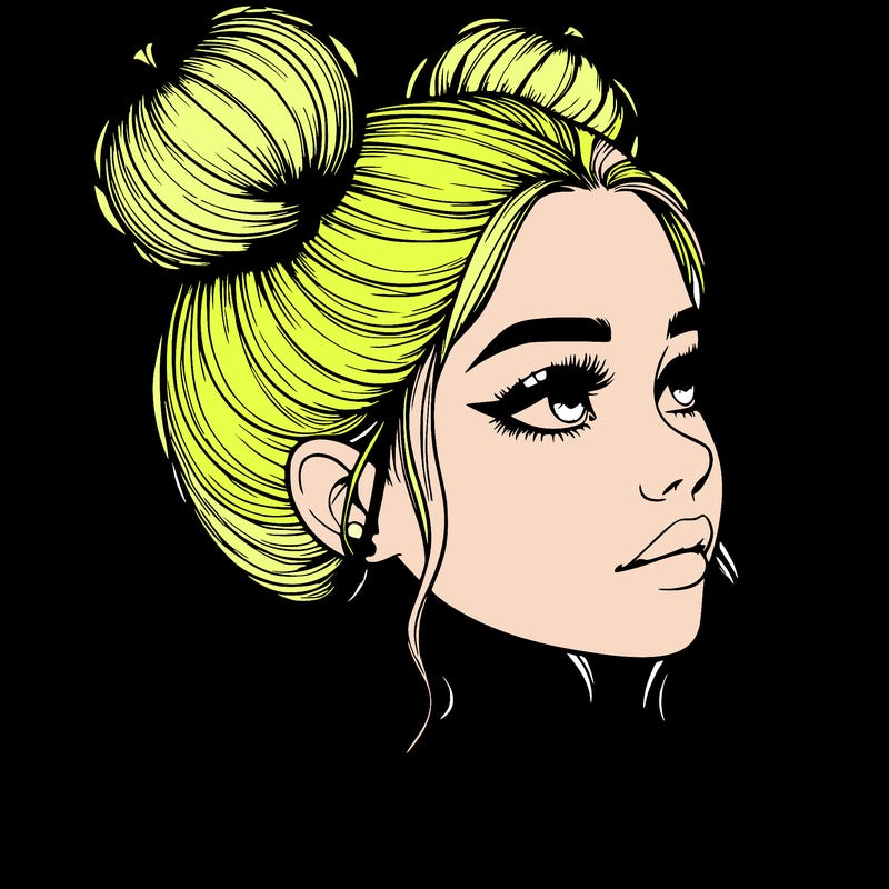 realistic girl with buns on the top of her head