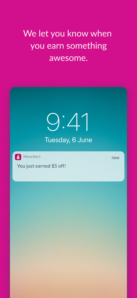 Smartphone notification from the Menchies app announcing a 5 dollar reward