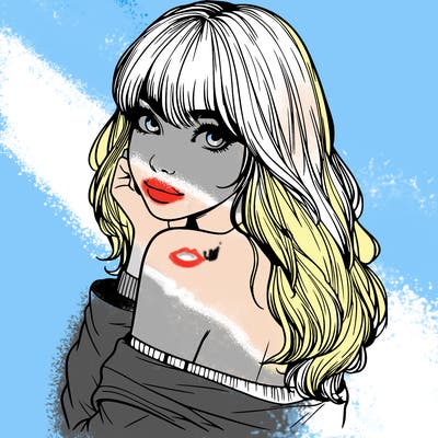 realistic girl with bangs looking over her shoulder