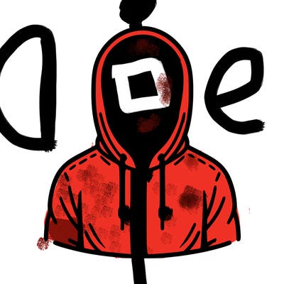 faceless bald guy in a tracksuit with hood up