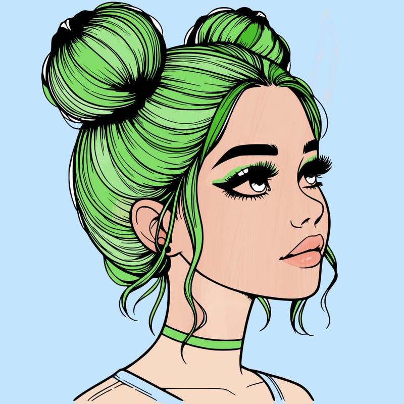 realistic girl with buns on the top of her head