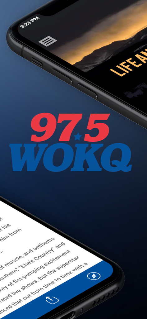 97.5 WOKQ Radio - 97.5 WOKQ radio station mobile app display