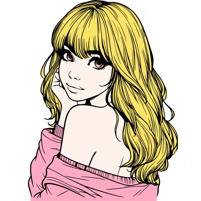 realistic girl with bangs looking over her shoulder