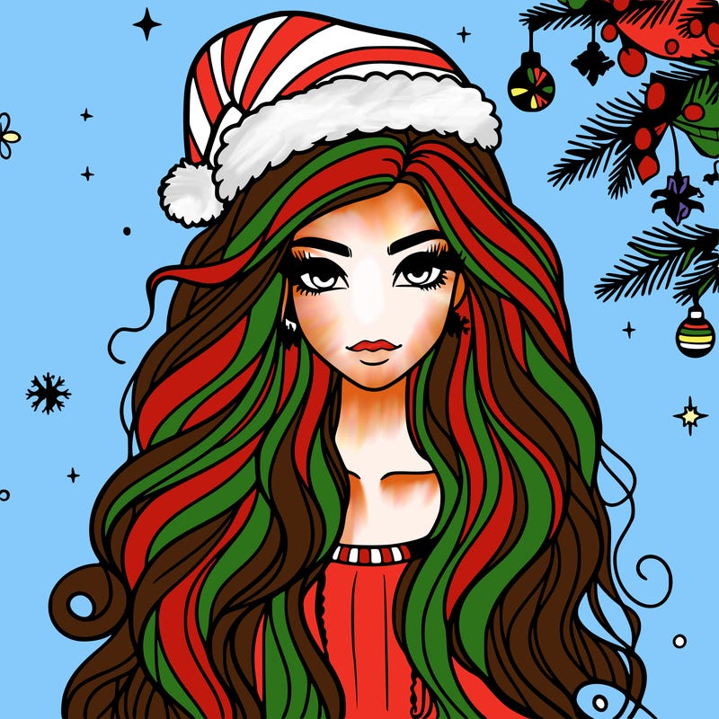christmas fashionable female model and long hair