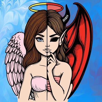 realistic angel half demon