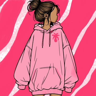 realistic girl with a oversized sweatshirt on and a bun