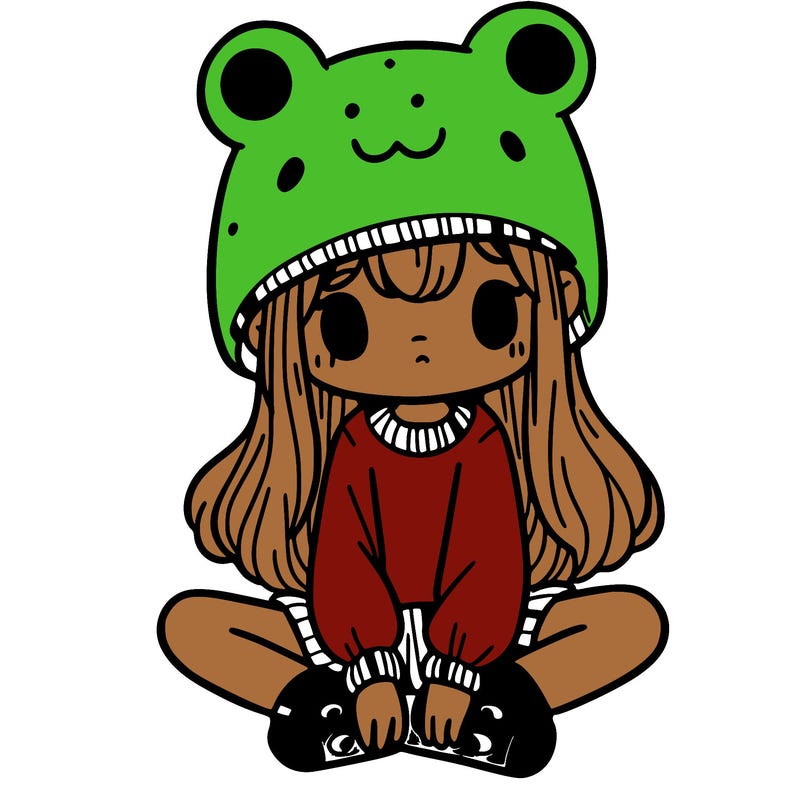 a girl wearing a frog hat and some frog socks
