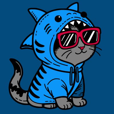 cat with sun glasses in a shark onesie