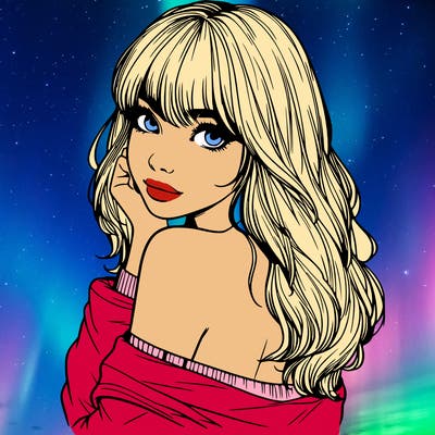 realistic girl with bangs looking over her shoulder