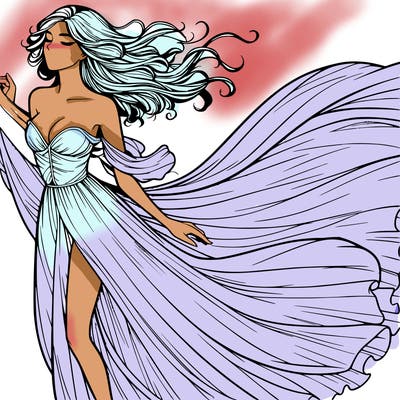 realistic woman in dress flowing the the wind