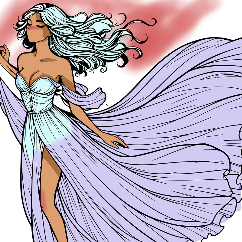 realistic woman in dress flowing the the wind