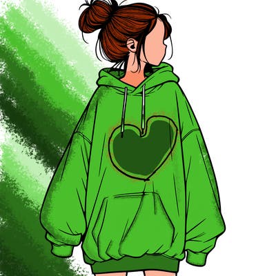 realistic girl with a oversized sweatshirt on and a bun