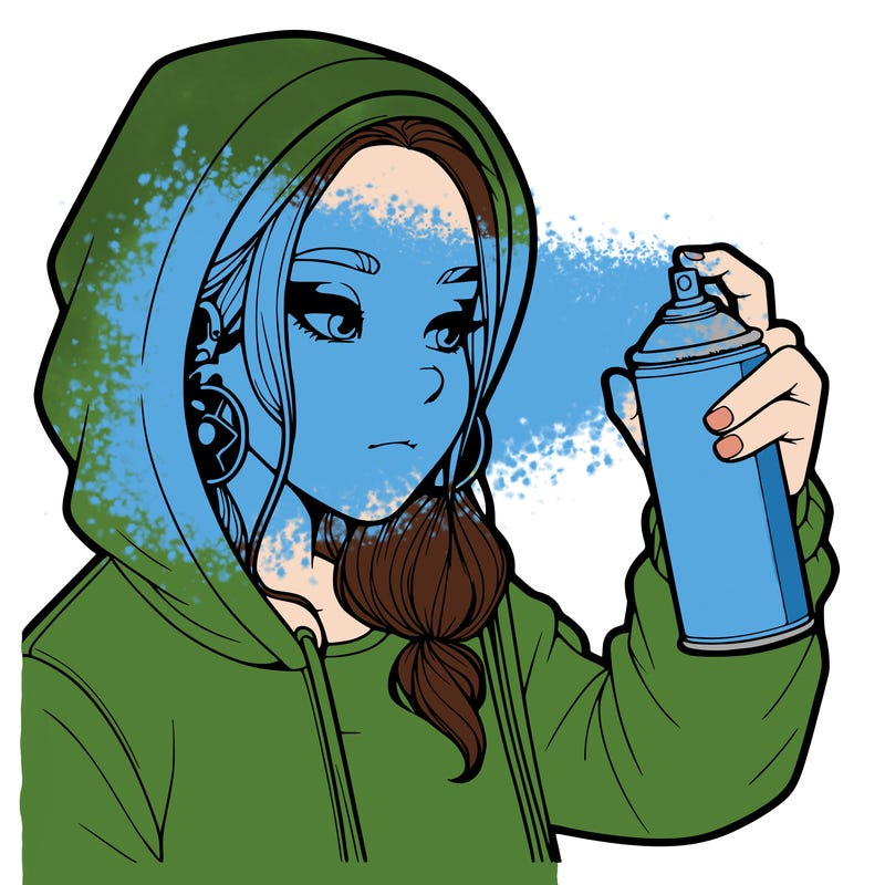 a realistic girl, spray painting
