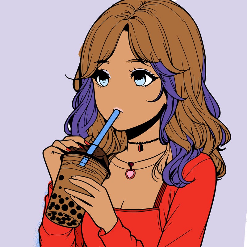 realistic girl drinking boba tea
