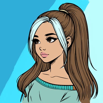 realistic girl with a high ponytail