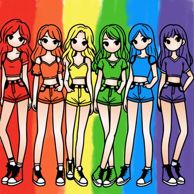 a group of girls wearing crop tops and shorts