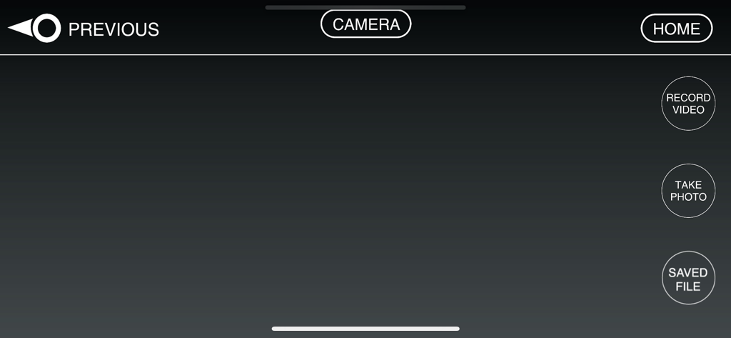 La pantalla de control de la cámara de la aplicación de dron Serie 2000 que muestra botones para grabar video y tomar fotos.