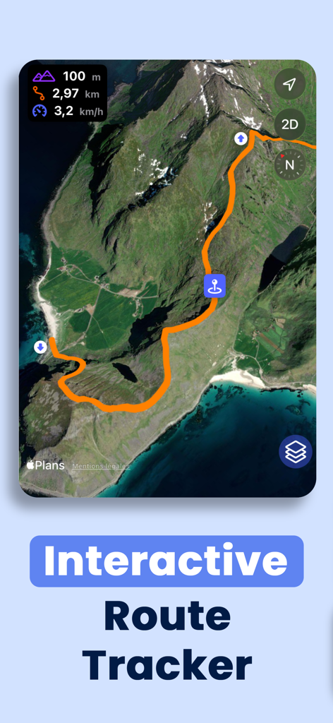 Elevation Tracker: Altitude - Interactive route tracker showing a hiking path and altitude data on a satellite map