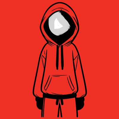 faceless girl in a tracksuit with a hood on and no hair