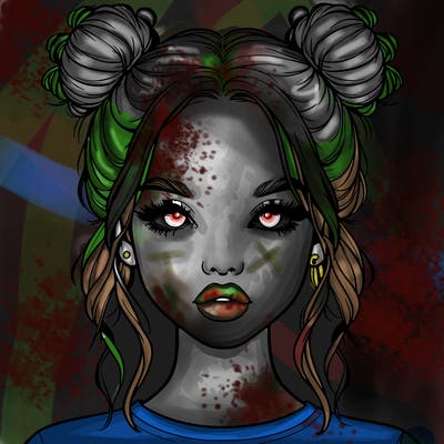 realistic girl with two buns in hair and lips