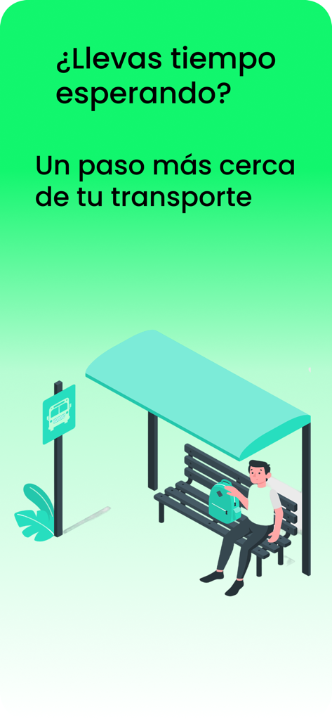 Un hombre con una mochila sentado en una parada de autobús representando los tiempos de espera del transporte en la aplicación HiWay