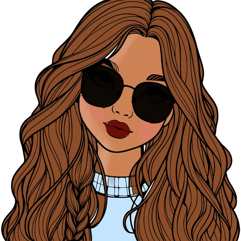 girl with long hair and freckles and glasses realistic