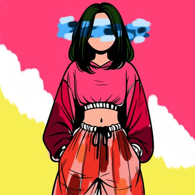 realistic girl faceless with baggy pants and a crop top