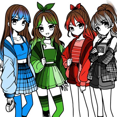 teen manga girls group of 4