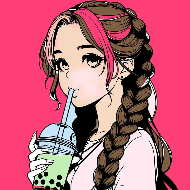 realistic girl with braided hair drinking boba