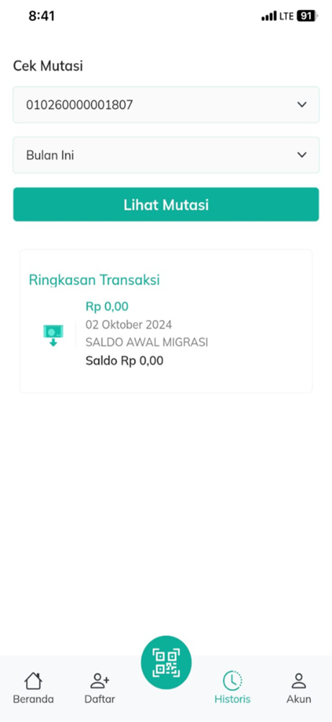 LINK HSI - A screenshot of the transaction history and account summary screen in the LINK HSI app