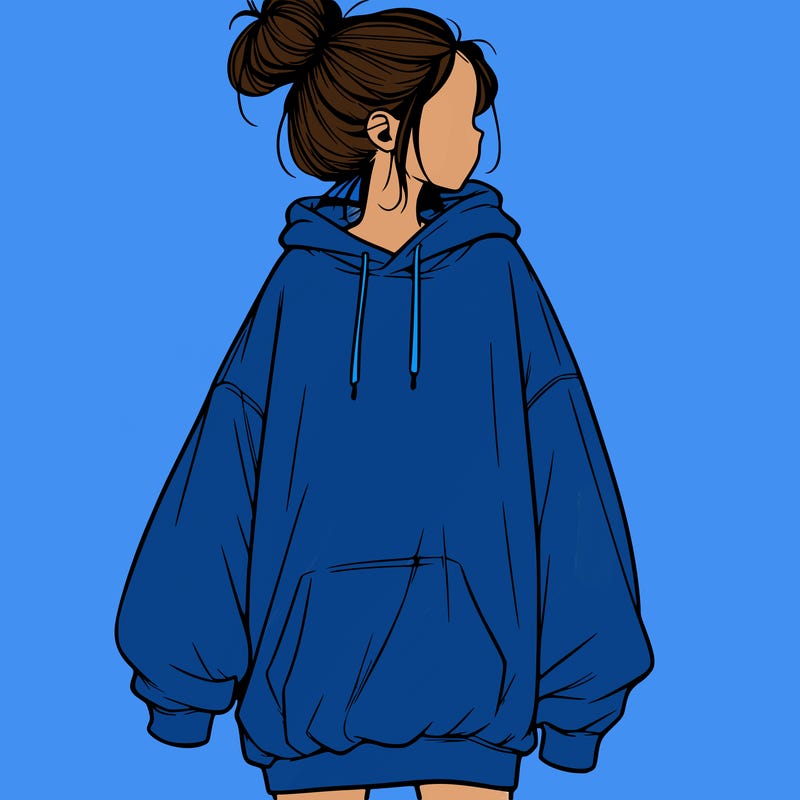 realistic girl with a oversized sweatshirt on and a bun