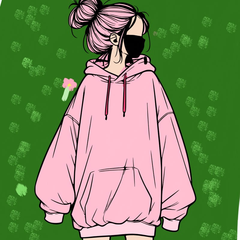 realistic girl with a oversized sweatshirt on and a bun