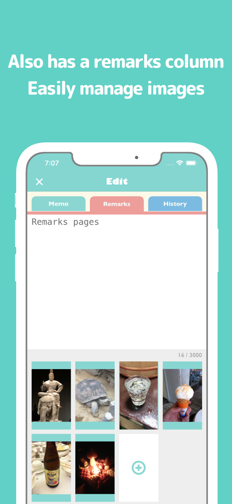 Screenshot of Simple Notepad BestNote app showing the Remarks tab with a text area and a gallery of attached images.