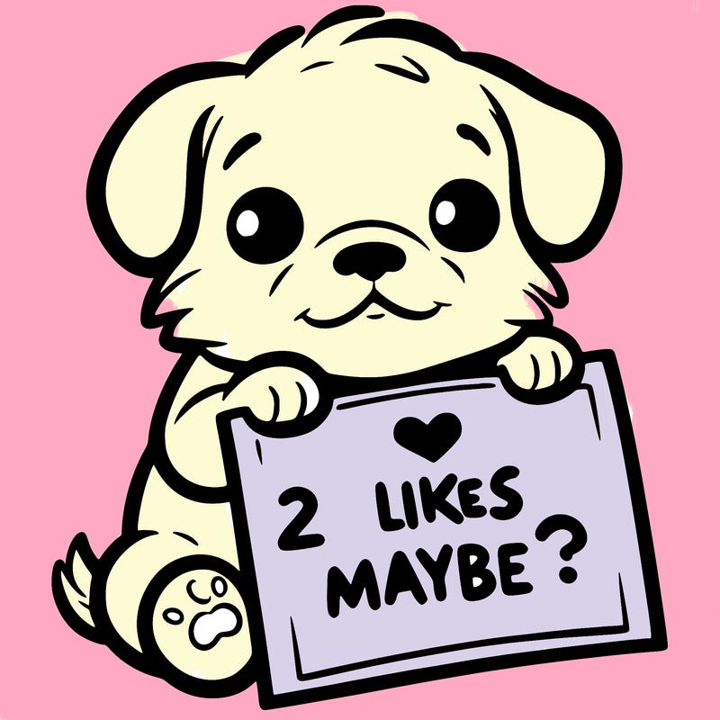 a puppy holding a sign that says 2 likes maybe?