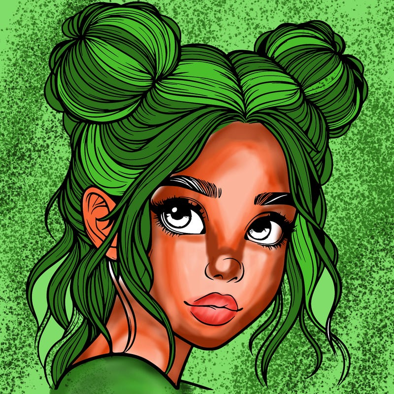 realistic girl with hair buns on her head