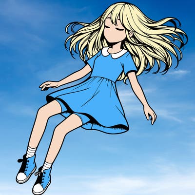 realistic girl floating