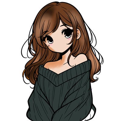 shy pretty girl wearing a sweater that is falling off one shoulder portrait