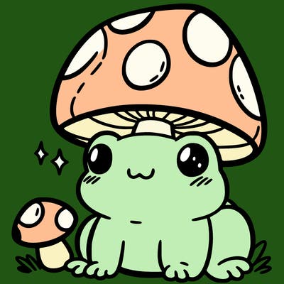 a cute frog with a mushroom hat