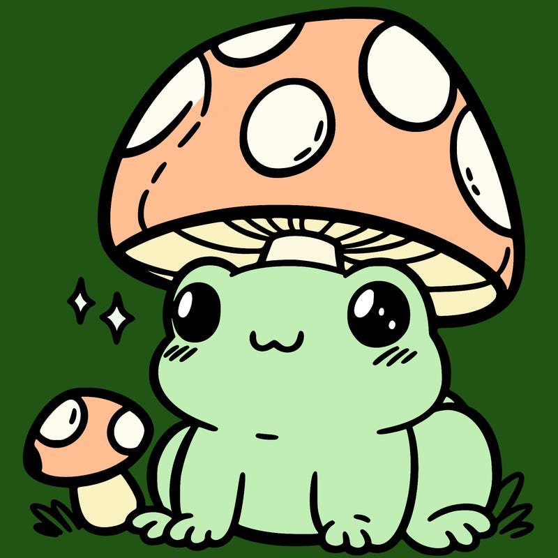 a cute frog with a mushroom hat