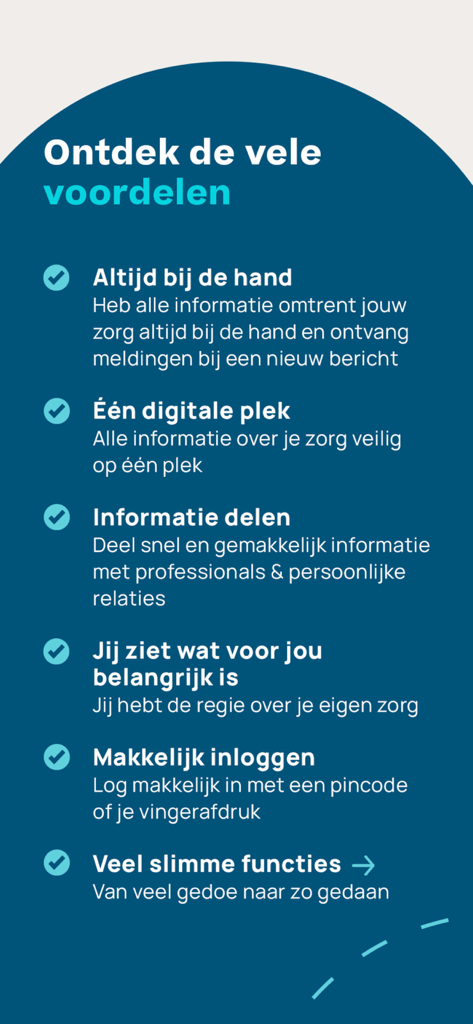 Overview of benefits for the OZO care coordination app highlighting information sharing and secure login