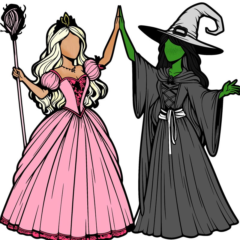 detailed realistic split of a princess and a witch