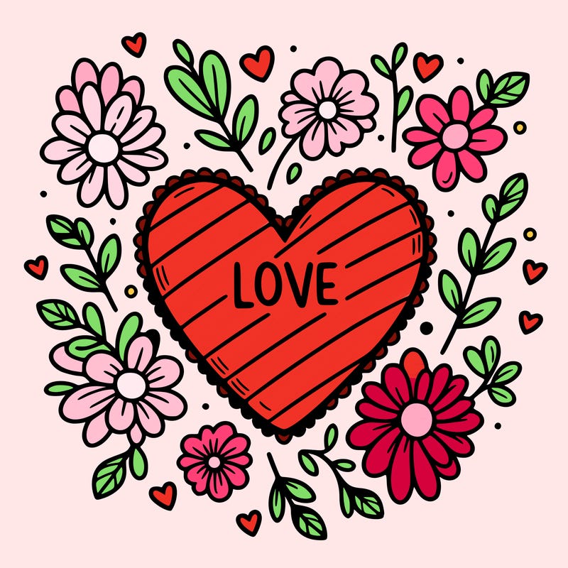 love heart with flowers around it