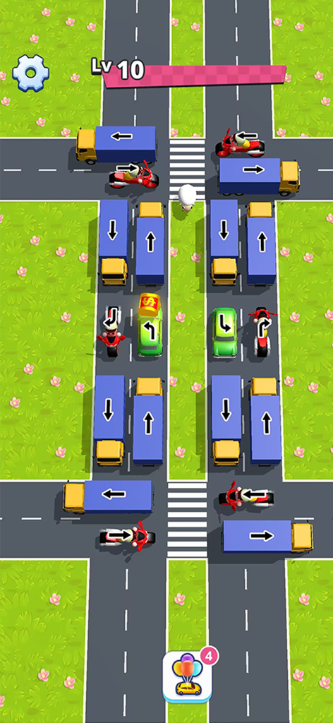 Traffic 3D Parking: Escape Jam - Gameplay screenshot of Traffic 3D Parking Escape Jam showing level 10 traffic puzzle