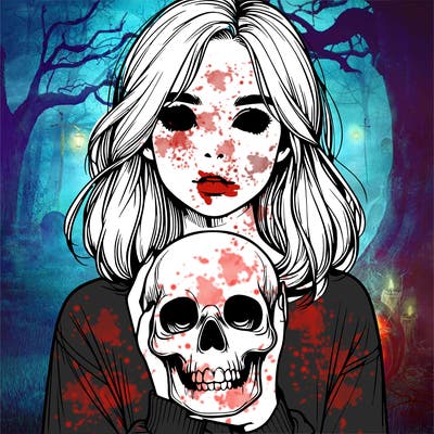 realistic girl holding a skull