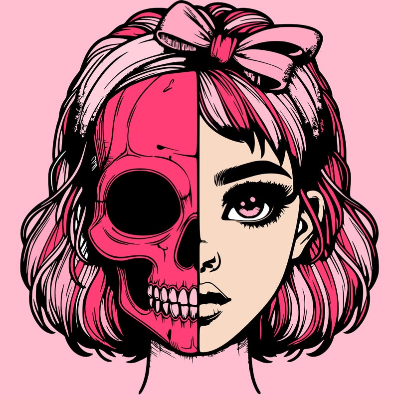 realistic girl with half skull mask