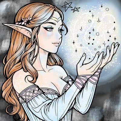 realistic elf girl doing magic