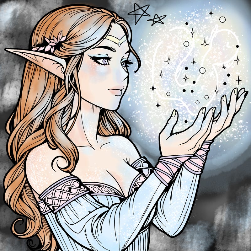 realistic elf girl doing magic