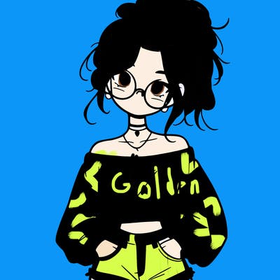 girl with a messy ponytail glasses a baggy crop top and jean shorts