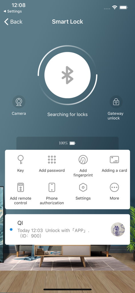 WisHome - WisHome mobile App-Oberfläche mit Smart Lock-Steuerungsoptionen, einschließlich Fingerabdruck- und Passwortverwaltung