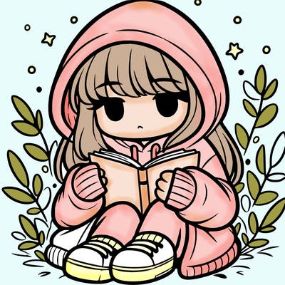 girl in oversized hoodie reading a book